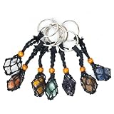 CIFIBIFUN 7 Pieces Chakra Handmade Keychain Keyring,Seven Multicolor Crystal Cage Rope Stone Holders for Women Men (Black, Large)