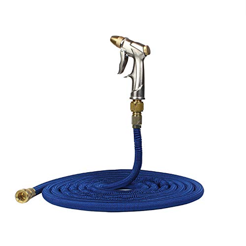 TXVSO Home Upgraded 100FT Magic Uitbreidbare 3-voudig knikvrije flexibele tuinslang, latex buis, 3/4 inch volledig metalen spuitpistool met messing beslag, 2 aansluitingen, blauw