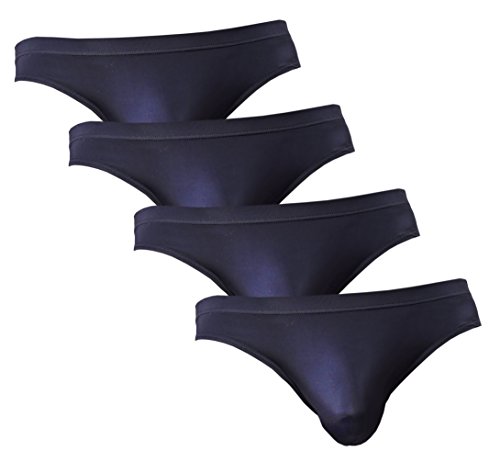 LSAMDIR Mens Bikini Briefs Silky Nylon Underwear Low Rise 4P,Black,Medium