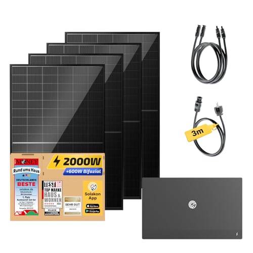Solakon® 2000W Balkonkraftwerk mit Speicher - Balkonkraftwerk 2000W komplett Steckdose - 800W...