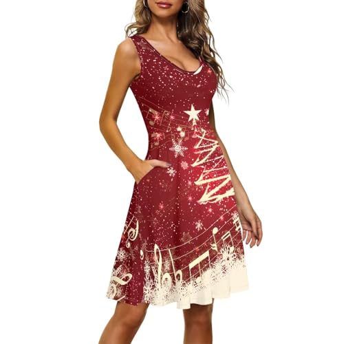 Image of TOADDITDO Women's Sleeveless O Neck Beach A-Line Party Coctail Tank Dresses Flared Sundress