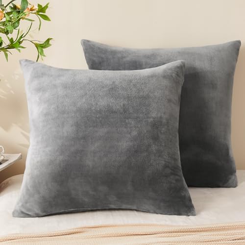 Image of BEDELITE Velvet Pillow Covers with Zipper, Gray, 26x26 Inches, 2 Pack