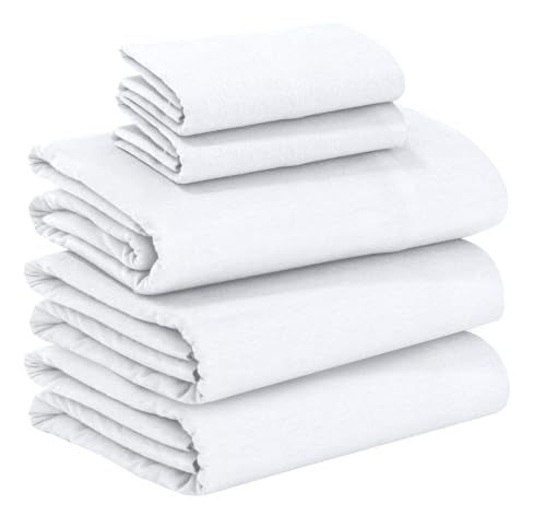 RUVANTI 100% Cotton Flannel Sheets Split King Size, White, 5 Piece
