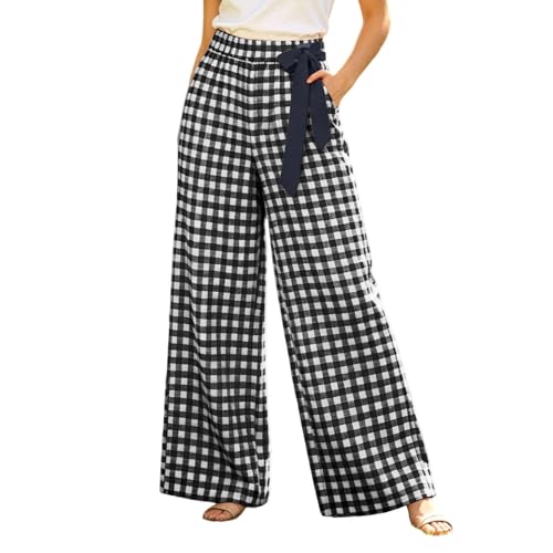 Gingham Pants Women 2026 Casual Summer Fall Black Small