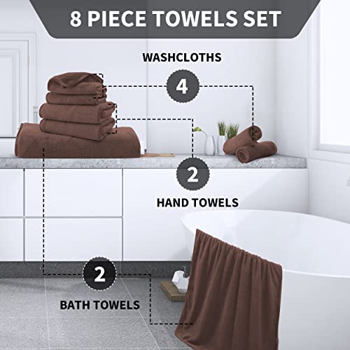 Cosy Family Microfiber 8-Piece Towel Set, 2 Bath Towels, 2 Hand Towels, And 4 Wash Cloths, Ultra Soft Highly Absorbent Towels For Bathroom, Gym, Hotel, Beach And Spa (Wood Brown) #TOP2
