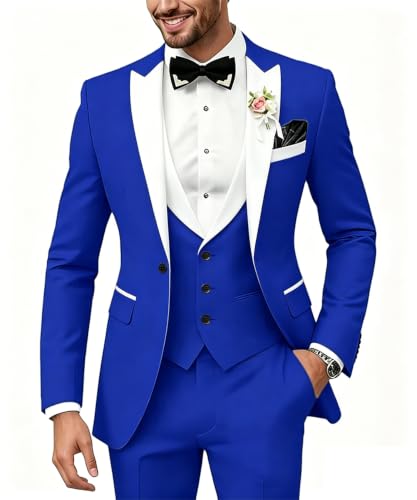 Royal White Homcoming Suits for Men Classic 3 Pcs Peak Suit Wedding Prom M