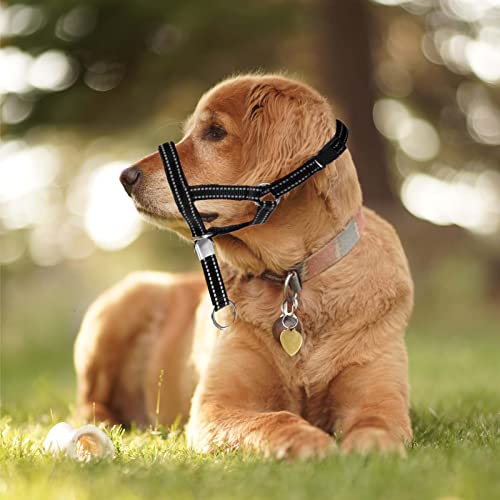 Ohveeca Dog Head Collar With Reflective Strap Adjustable Prevent Pulling Dog Head Halter With Safety Clip Soft Fabric Padded Dog Head Harness For Training Guide(M, Black) #TOP4