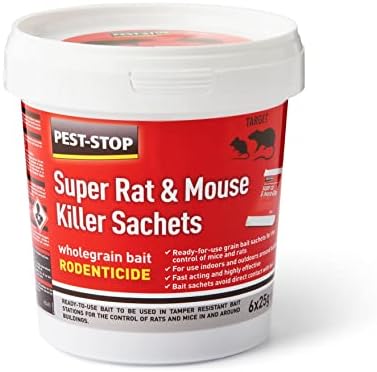 Pest Stop PSSA05 Super Rat & Mouse Killer Sachets - Baits for Mouse Rat - Mice Killer - Rat Control for Home, Office, Garden, Industry - Red, (6 x 25g)