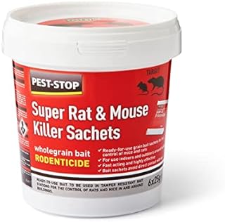 Pest Stop PSSA05 Super Rat & Mouse Killer Sachets - Baits for Mouse Rat - Mice Killer - Rat Control for Home, Office, Garden, Industry - Red, (6 x 25g)