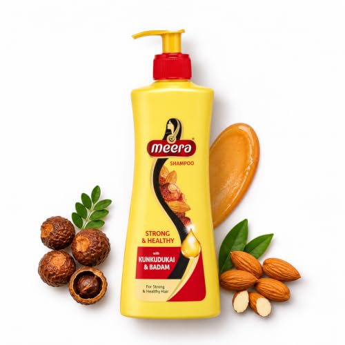 Meera Strong and Healthy Shampoo with Kunkudukai and Badam (Sapindus and Almond) to Reduce Hairfall 340 ml