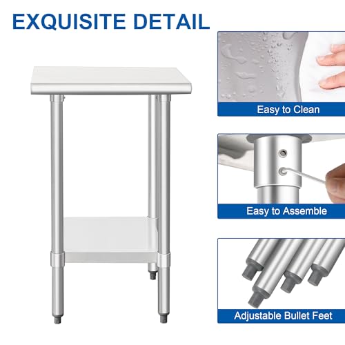 Image of HARDURA Stainless Steel Work Table Commercial 18x24 Inches Kitchen Prep Table and Heavy Duty Commercial Workbench NSF 430 with Undershelf and Galvanized Legs