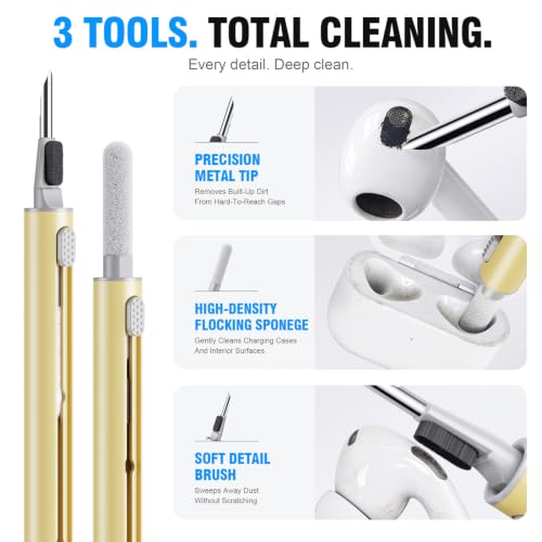 Image of Hyashee Cleaner Kit for Airpods Pro 1 2 3 Multi-Function Cleaning Pen with Soft Brush Flocking Sponge for Bluetooth Earphones Case Cleaning Tools (Yellow)