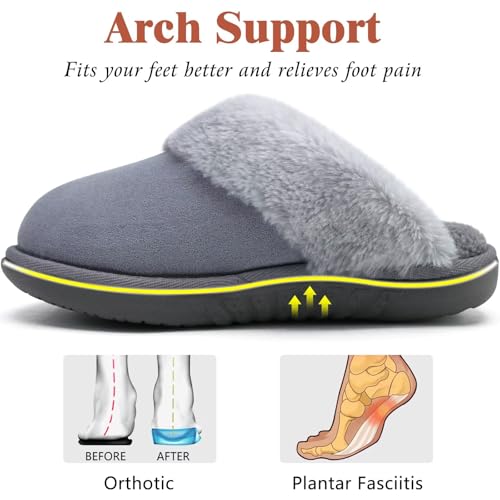 Image of jiajiale Women's Memory Foam Slippers Ladies Slip On Arch Support Suede Scuff Slipper Cozy Fuzzy Faux Fur Winter House Shoes Indoor Outdoor