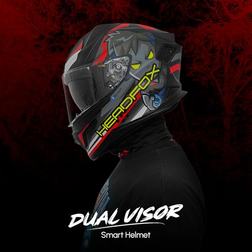 Image of HEADFOX N2F Shady Full Face Bluetooth Helmet for Bike | Waterproof Smart Helmet for Men & Women | ISI Certified | Built-in Bluetooth & LED Lights | Matte & Gloss Finish