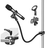 Gooseneck Microphone Stand, Flexible Microphone Holder with 2 Universal Mic Clip, Mic Stand Desk with 3/8' to 5/8' Adapter for Music Stand Tripod & Desktop, Podcast, Live Streaming, Recording Studio
