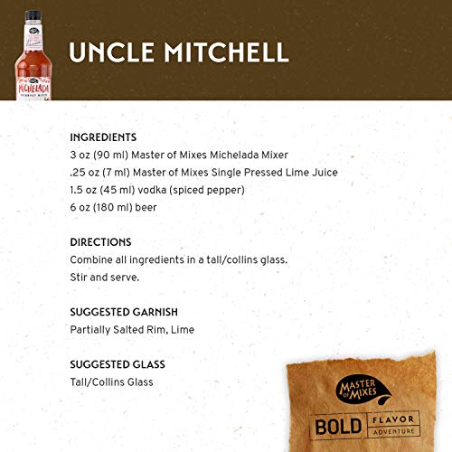 Master Of Mixes Michelada Drink Mix, Ready To Use, 1 Liter Bottle (33.8 Fl Oz), Individually Boxed #TOP4