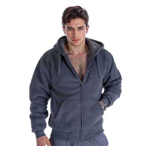 Image of LeeHanTon Sherpa Lined Hoodies for Men Heavyweight Full Zip Up Sweatshirt Thick Fleece Winter Warm Work Jackets Plus Size