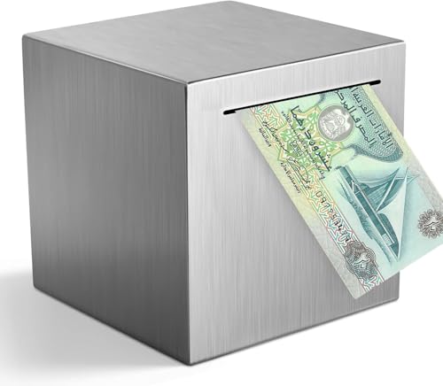 Piggy Bank for Adults Must Break to Open Stainless Steel Metal Money Savings Box for Cash Coin (4.72 inch) Silver
