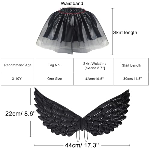 GugnRyAc 3 Pcs Maleficent Costume for Girls, Witch Devil Dress Up Outfit with Horn, Wings, Tutu Skirt for 3-10y Kids Carnival Cosplay Halloween Costume - Image 6