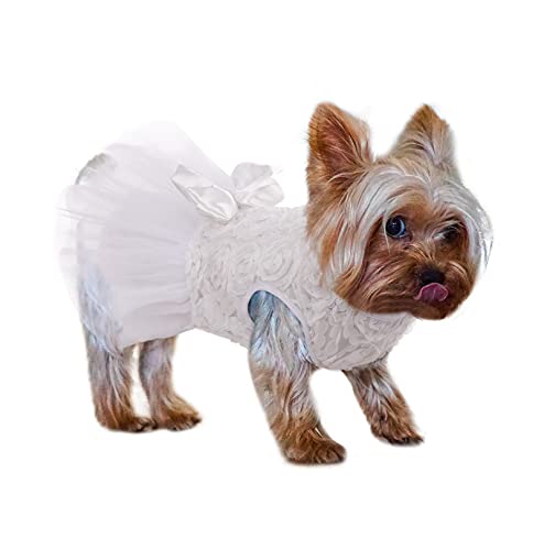 Asenku Dog Dress Pet Wedding Dress Princess Lace Puppy Birthday Party Outfit Formal Apparel Girl For Small Medium Dogs Cats (Medium, White) #TOP6