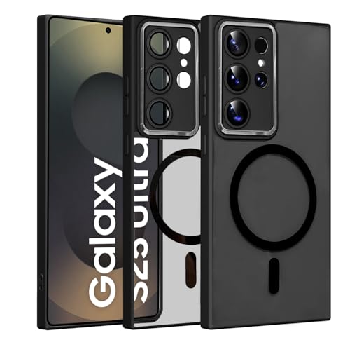 Image of VONZEE PC,TPU Magnetic for Samsung S25 Ultra 5g Case,Upgraded Full Camera Protection,Compatible with Magsafe,Drop Protection,Clear Transparent Back Bumper for Samsung S25 Ultra 5G(Black)