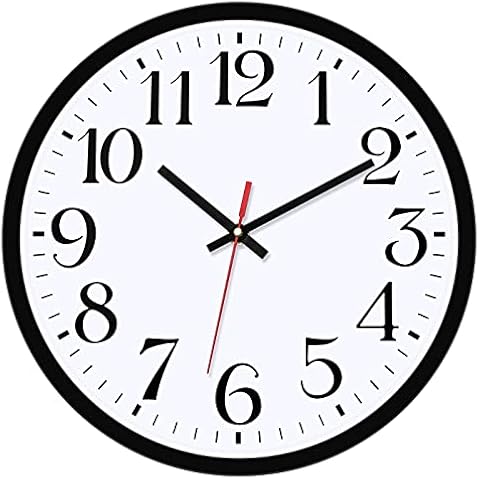 Foxtop Wall Clock, 12 Inch Non-ticking Silent Quartz Decorative Clocks, Modern Large Number Round Clock (Black) Cover