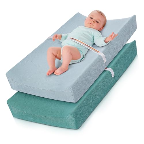 Image of 100% Cotton 1 Lt Gray +1 Lt Teal Color Changing Pad Cover for Baby: 2-Pack Ultra Soft Breathable and Comfy Changing Pad Table Sheets for Baby Changing Pads,(Fit 32"x16" Contoured Pad), Comfortable