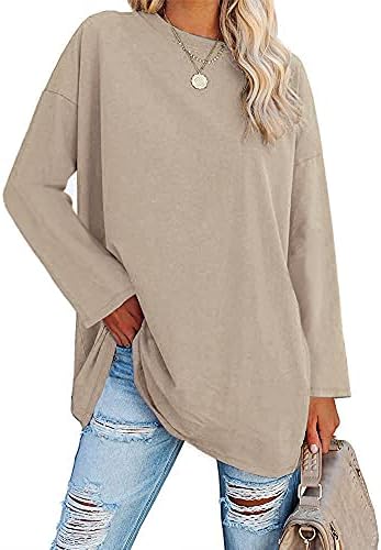 Ebifin Damen Langarmshirt Oversize Longshirt Rundhals | Pullover,Tunika,Langarm,Loose Fit,Casual,Basic,Lang Top,Longsleeve,Longpulli,Sweatshirt