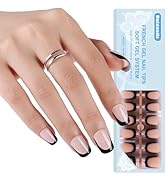 Dsixnails French Soft Gel Nail Tips Nude Black, Short Deep French Tip Press on Nails, 3 in 1 Squa...