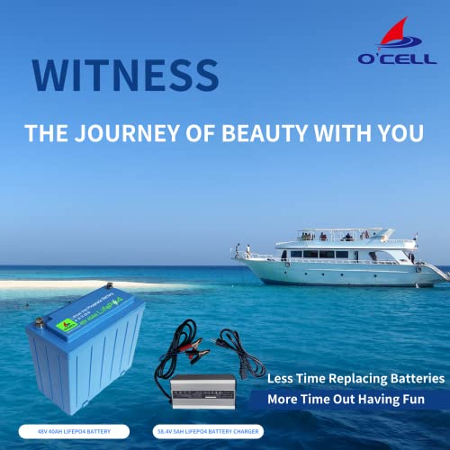 Ocell 48V 40Ah Lifepo4 Battery With 58.4V 5A Dedicated Lithium Battery Charger; Built-In 80A Bms, 4000+ Cycles, 10+ Years Lifetime,For Golf Cart 4096W Power, Ebike, Rvs, Off-Grid Applications #TOP4