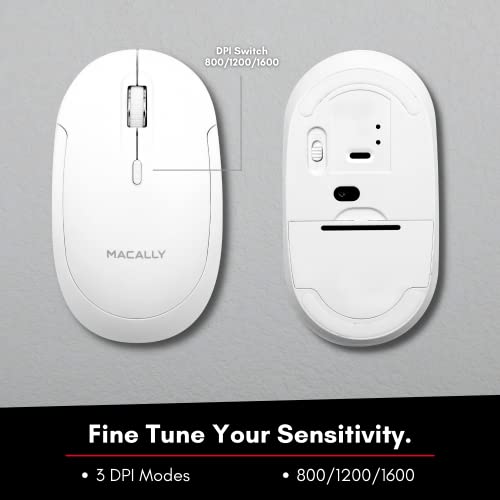 Macally Wireless Bluetooth Mouse For Mac, Macbook Pro/Air, Ipad, And Pc - Quiet Click And Comfortable Wireless Mouse - Compatible Wireless Apple Mouse - White Laptop Mouse Bluetooth #TOP5