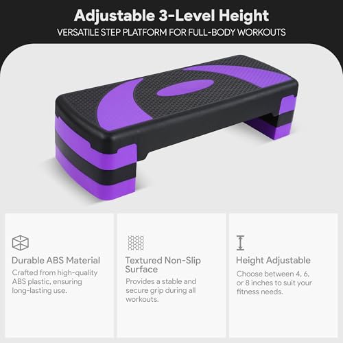 BalanceFrom Aerobic Exercise Step Platform, Home & Gym Workout Stepper, Purple