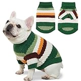KAROKU Dog Sweater, Classic Turtleneck Knitted Striped Dog Sweaters, Warm Sweater for Winter, Soft Christmas Sweaters for Boy Girl, Dogs Clothes for Small/Medium Cats, Doggys (Green, Small)