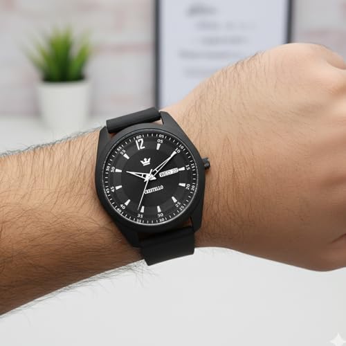 Image of CRESTELLO Silicone Strap Analog Wrist Watch with Day-Date Display for Men | 1 Year Warranty* | CR-BK205