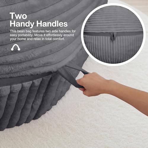 Image of 4FT Bean Bag Chair 4'Big Bean Bag Chairs with Adults, Large Beanbag Chair | Bean bag Lounger with Machine Washable Cover Corded Plush Fabric, Comfy Chairs for Living Room Bedroom Dorm, Darkgrey