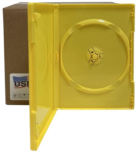 USDISC DVD Cases Standard 14mm Premium, Single 1 Disc, Yellow, Pack of 100
