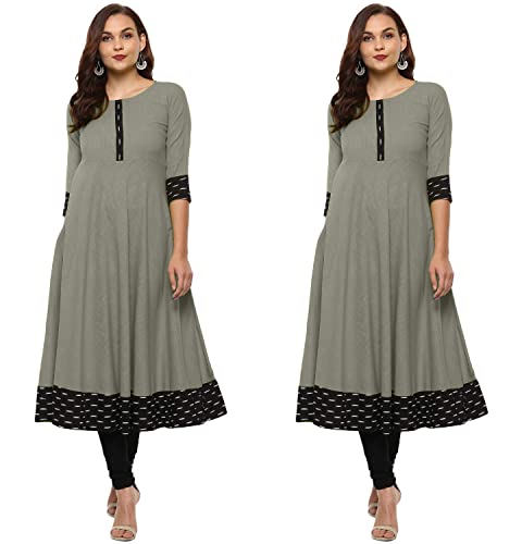 Image of NATEK Cotton Anarkali Printed Border Kurtis for Women Combo Pack of 2