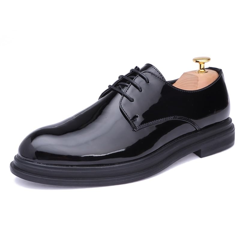 Dress Oxford Shoes for Men Lace Up Pointed Toe Vegan Leather Shiny Derby Shoes Rubber Sole Low Top Slip Resistant Prom2