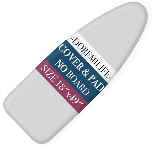 Image of Ironing Board Cover and Pad 18x49 Large, Extra Thick Natural Cotton, Silicone Coated, Scorch Resistant, Elastic Edge with Hook Loop Strap, Wide Iron Board Padding, Heatproof Silver