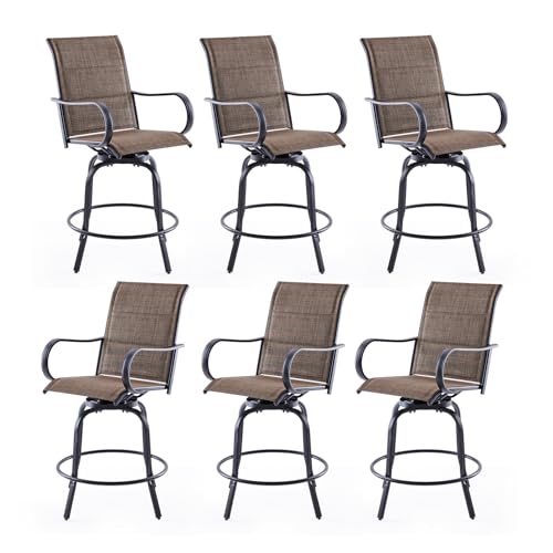 Image of Soohow Patio Bar Stools Set of 6, Outdoor Swivel Barstools with Paded Textilene Fabric, All Weather Outdoor Bar Height Chairs, Ergonomic Comfort Tall Swivel Patio Chair for Balcony, Poolside, Lawn
