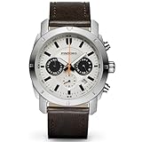 PINDOWS Orologio da polso da uomo, impermeabile, alla moda, casual, cronografo multifunzione, orologio da uomo al quarzo con calendario, 645n5: cassa argentata, quadrante nero, Moderno