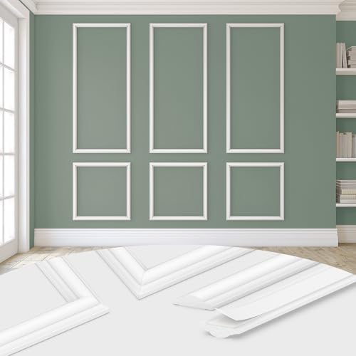 DODOKIE Peel and Stick Wall Molding Kit, Pre Cut Molding Wainscoting Panels for Interior Home Wall Moulding Décor Living Room Decoration, Self-Adhesive Ready to Assemble White (3 Set, 24 x 78 in)