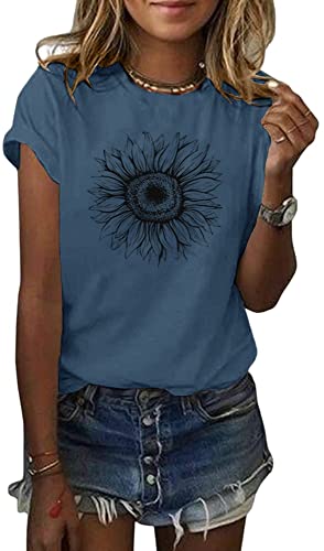 Cicy Bell Women's T Shirts Short Sleeve Tees Sunflower Graphic Loose Summer Tops