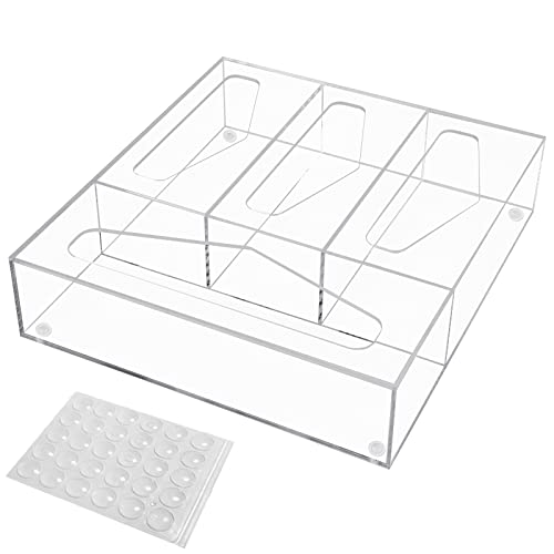 CosCosX Ziplock-Tasche, Aufbewahrungs-Organizer, transparent, wiederverwendbar, aus Silikon, für Küchenschublade oder Wandmontage, kompatibel mit Ziploc, Solimo, Glad, Hefty (1 Box mit 4 Fächern) Cover