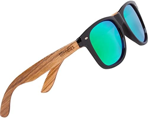 Woodies Zebra Wood Sunglasses with Green Mirrored Polarized Lens and Real Wooden Frame for Men and Women | 100% UVA/UVB Protection