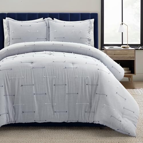Image of Lush Decor Boho Stripe Clip Woven Textured Jacquard Comforter 3 Piece Set King /California King Blue & Navy - Blue Bedding Set King Comforter