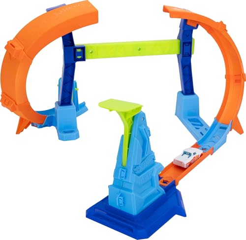 Image of Hot Wheels Toy Car Track Set, Flip & Jump Through the Corkscrew Loop with a 1:64 Scale Toy Car, Speed Snap Track & Adapters, Compresses for Storage
