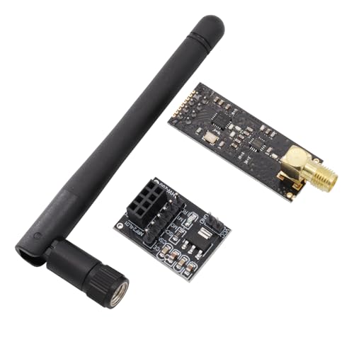 Heevhas Inalámbrico Transceptor Recipiente NRF24L01+PA+LNA Módulo transceptor de RF inalámbrico con antena SMA 2,4 GHz 1100 m + Placa adaptadora de ruptura de placa de pruebas