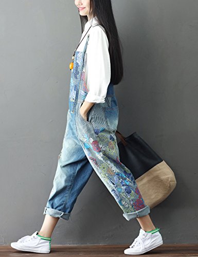 Yeokou Women's Loose Baggy Denim Wide Leg Jumpsuit Rompers Overalls Harem Pants (One Size Us S-L, Style 67 Flower) #TOP1