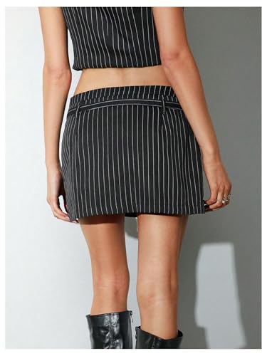 Floerns Women's Striped Mini Skirt Belted Low Waist Workwear Short Skirts with Belt3
